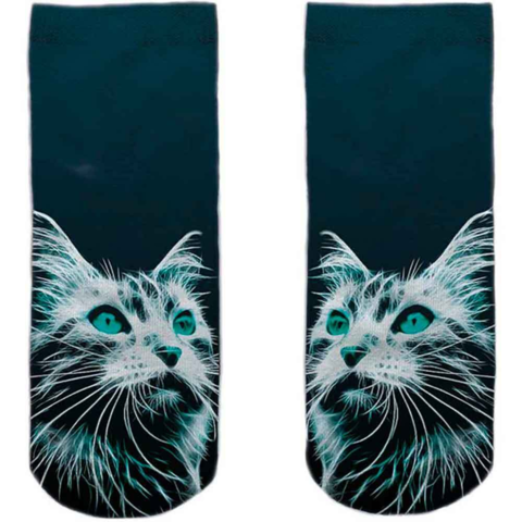 Kat-motiv-strømper-37-40-mørkblå