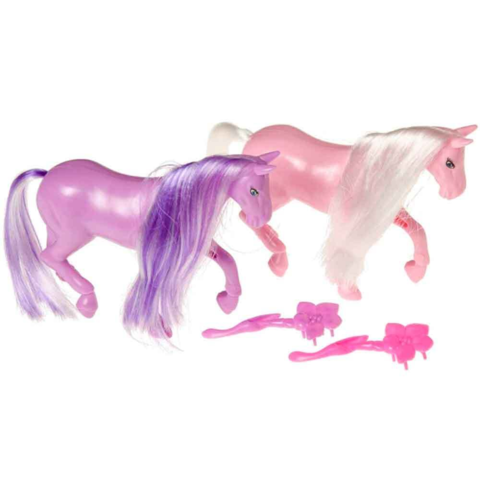 Hestefigur-med-manebørste-13x10cm-lilla-eller-pink