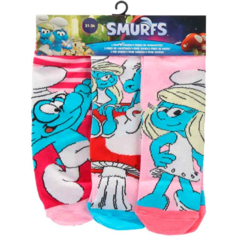 Smølferne-Strømper-Lyserød-3-pak-str.-23-34