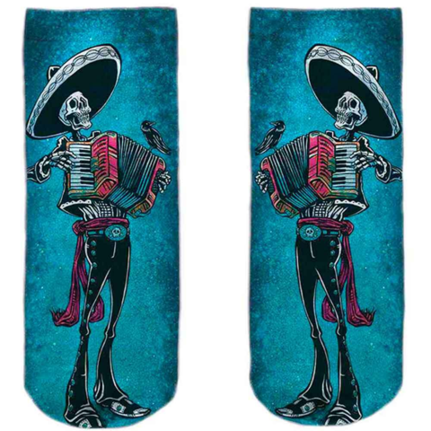 Mexican-Skeleton-musiker-motif-strømper-str.-37-40