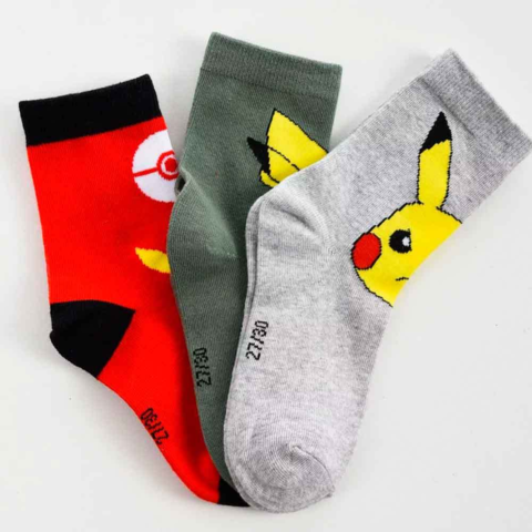 Pokemon-strømper-3-pak-rød-grå