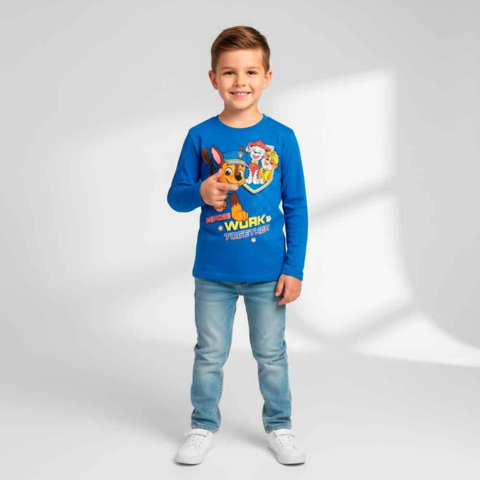 Paw-Patrol-t-shirt-blå-work-together.