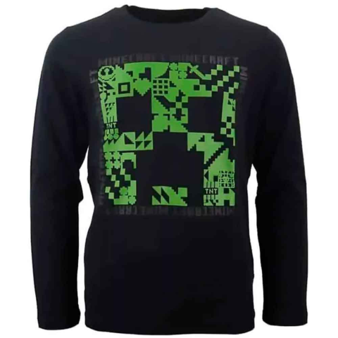 Minecraft-t-shirt-langærmet-dark-creeper-8-12-år.