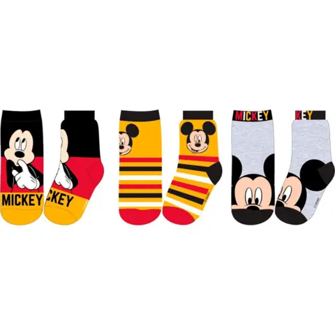 Mickey Mouse strømper 3 pak i gule og grå farver