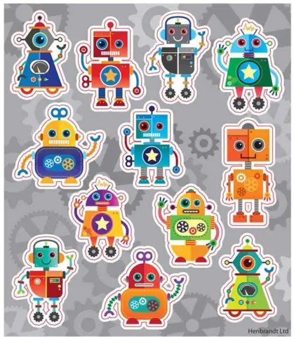 Stickerark med 12 Robot motiver