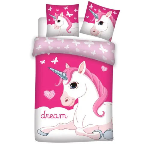 Unicorn sengesæt 140x200 pink