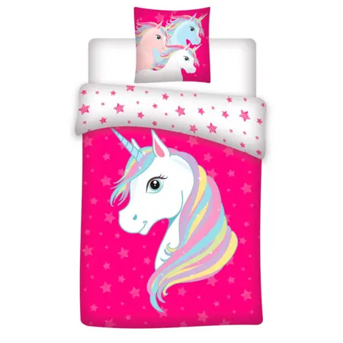 Unicorn sengetøj 140x200 pink