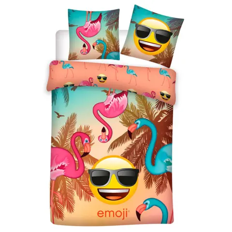Emoji sengetøj 140 x 200 flamingo