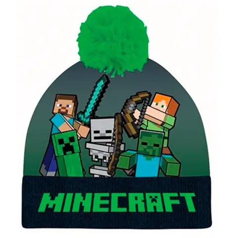 Minecraft hue med sejt motiv i grøn med kvast