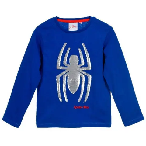 Spiderman t-shirt langærmet med sølv edderkop