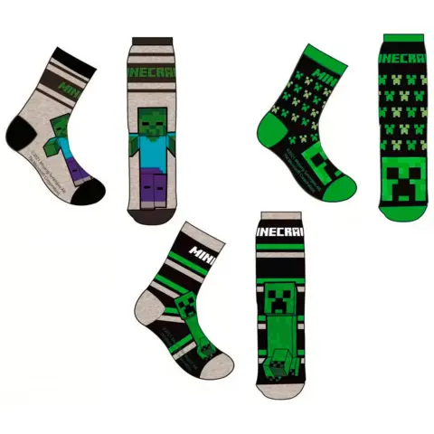 Minecraft Creeper sokker i 3-pak