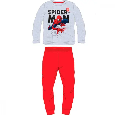 Spiderman pyjamas crawling i grå bluse og røde bukser