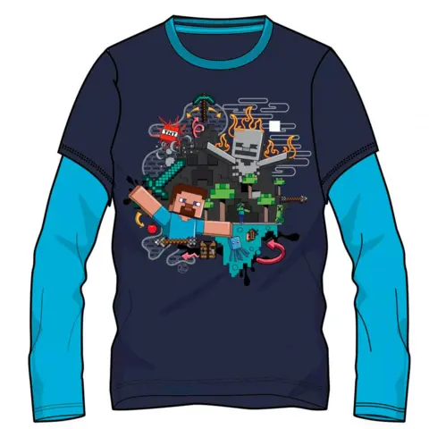 Minecraft navy t-shirt langærmet