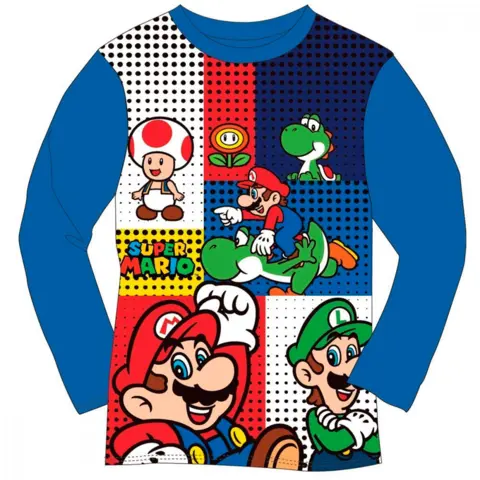 Super-Mario-T-shirt-langærmet-blå