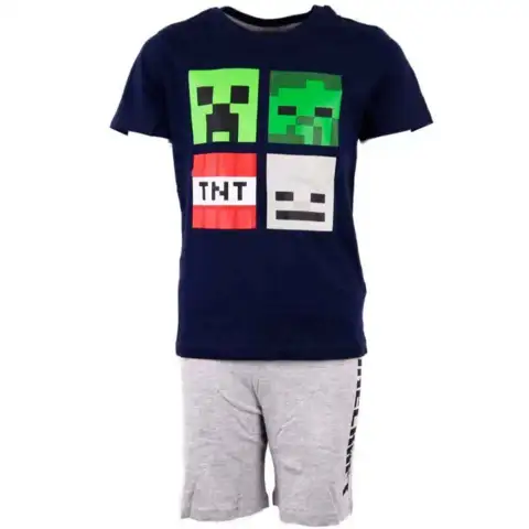 Minecraft-sommersæt-pyjamas-navy-grå