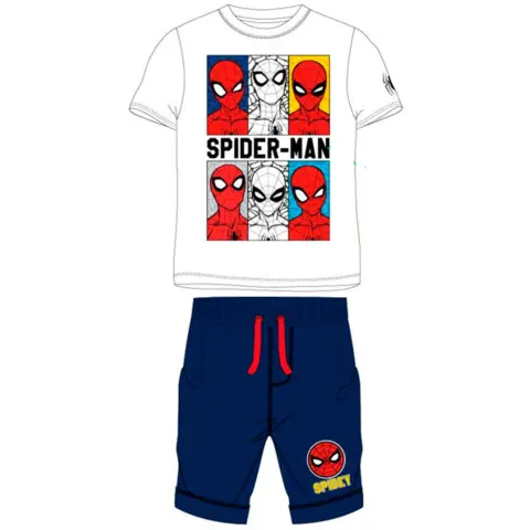 Spiderman-T-shirt-og-shorts-sæt-hvid-navy