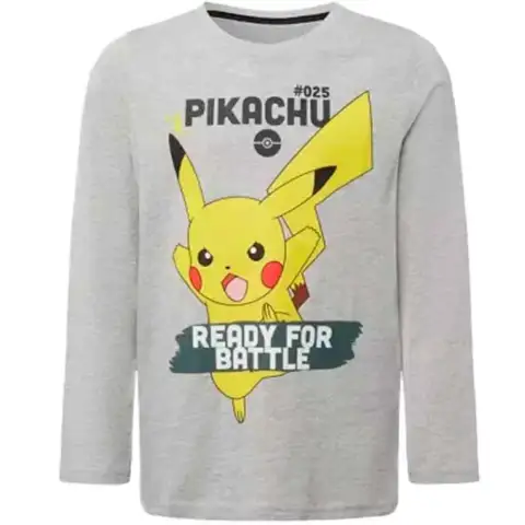 Pokemon-Pikachu-T-shirt-langærmet-grå