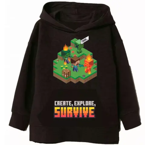 Minecraft-hættetrøje-sort-Survive