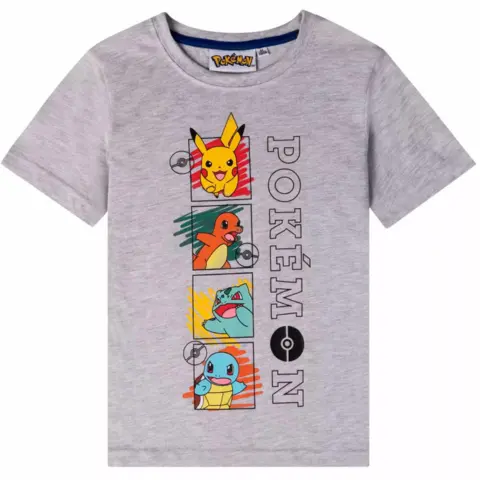 Pokemon-t-shirt-kortærmet-grå-til-børn