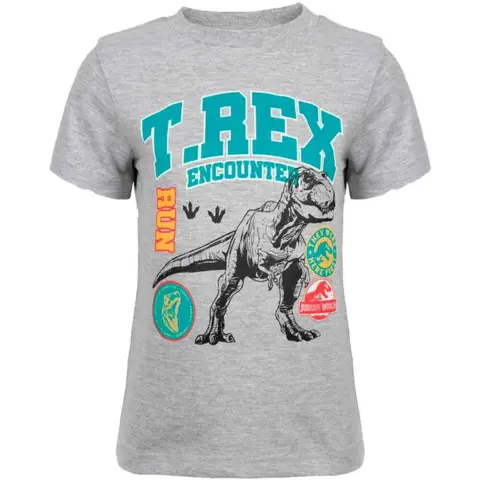 Jurassic-World-t-shirt-kortærmet-grå-T-rex