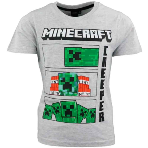 Minecraft-t-shirt-kortærmet-grå-str.-6-12-år