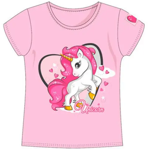 Unicorn-t-shirt-kortærmet-lyserød-str.-98-128