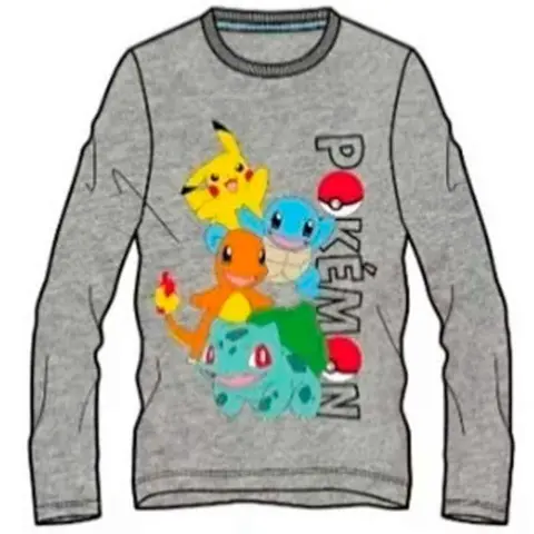 Pokemon-t-shirt-langærmet-grå-str.-6-12-år
