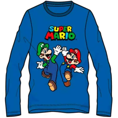 Super-Mario-T-shirt-Blå-Luigi-og-Mario-str.-4-10-år