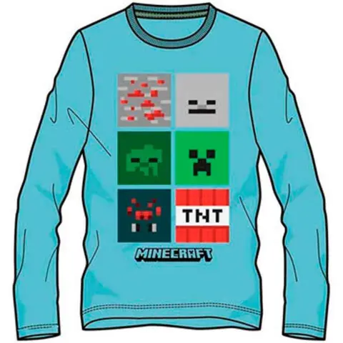 Minecraft-t-shirt-langærmet-turkis-str.-6-12-år