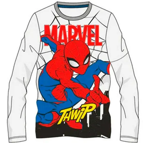 Spiderman-T-shirt-langærmet-hvid-str.-3-8-år.