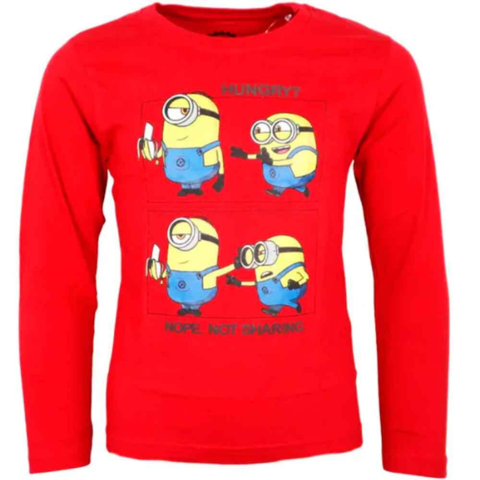 Minions-t-shirt-langærmet-rød-str.-4-9-år-Hungry