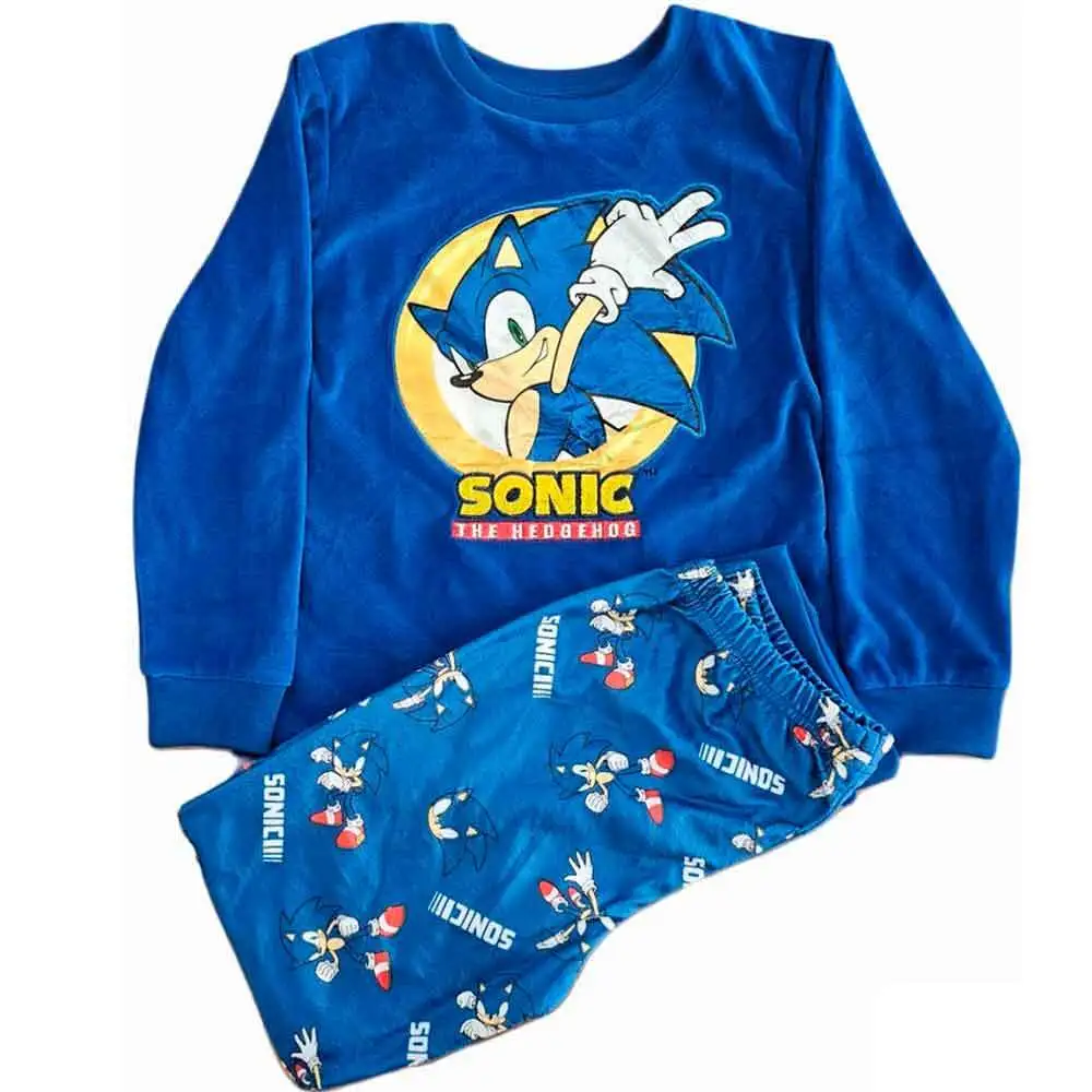 Pyjama Sonic The Hedgehog Garçon - Set 2 Pièces Polaire Bleu Doux, Taille 3 Ans