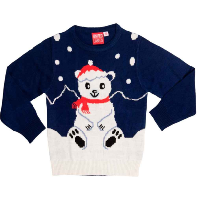 Julesweater Isbjørn Navy til Børn 4-8 år