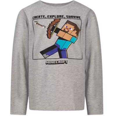 Minecraft T-shirt Langærmet Steve Grå 6-12 år