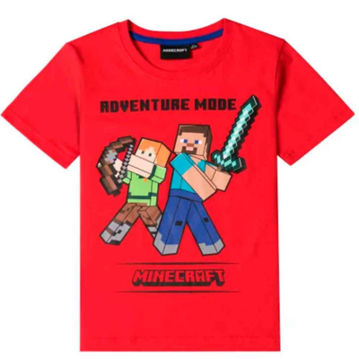 Minecraft T-shirt Rød Alex og Steve 6-12 år