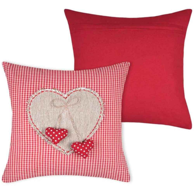 Pyntepude Rød med Hjertemotiv 40 x 40 cm