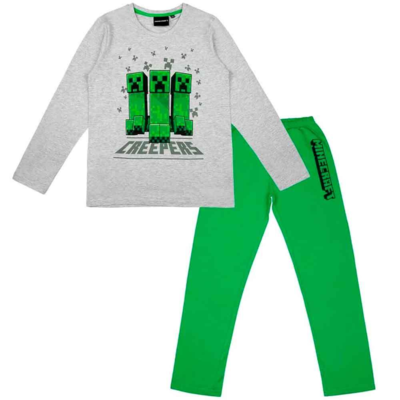 Minecraft Pyjamas Creepers Grå Grøn str. 8-12 år