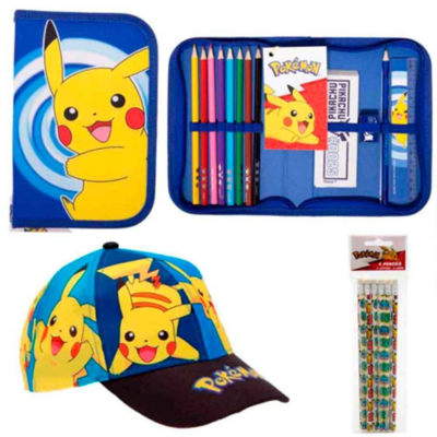 Pokemon Penalhus med 6 ekstra blyanter og Kasket