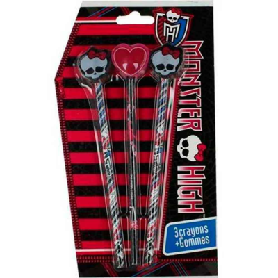Monster High Blyanter med Viskelæder 3-pak