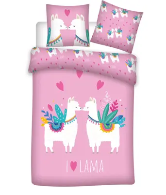 I Love Lama Sengetøj 140x200 Pink