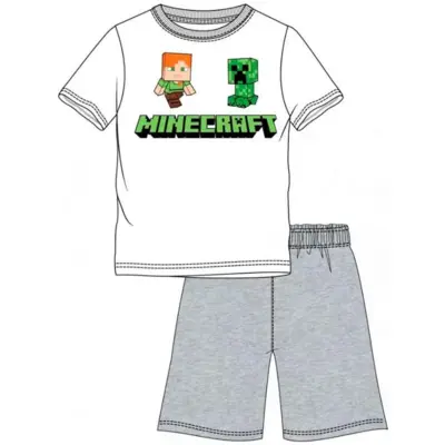 Minecraft Pyjamas Kort Hvid Grå