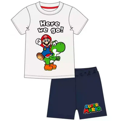Super Mario Nattøj Shorts Sæt Hvid Navy
