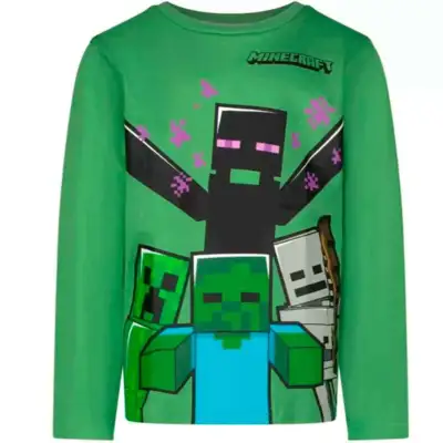 Minecraft T-shirt Langærmet Grøn Mob Attack