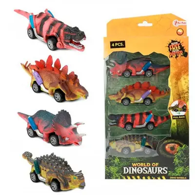 World of Dinosaurs Pull Back Biler 4-pak
