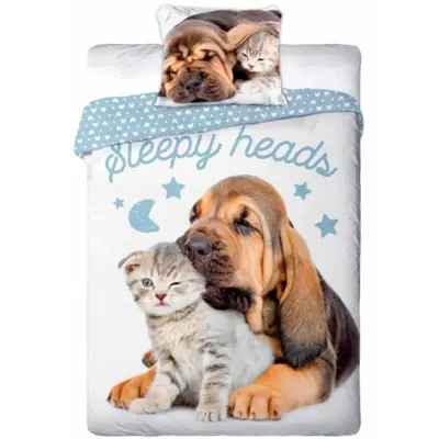 Kat og Hund sengetøj 140x200 Sleepy Heads