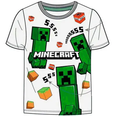 Minecraft Creeper T-shirt Kortærmet Hvid str. 6-12 år