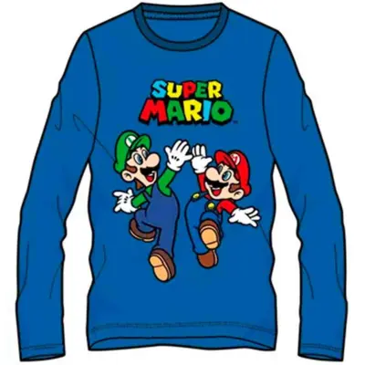 Super Mario T-shirt Blå Luigi og Mario str. 4-10 år