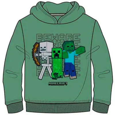Minecraft Hættetrøje Grøn str. 6-12 år Beware
