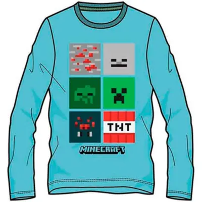 Minecraft T-shirt Langærmet Turkis str. 6-12 år