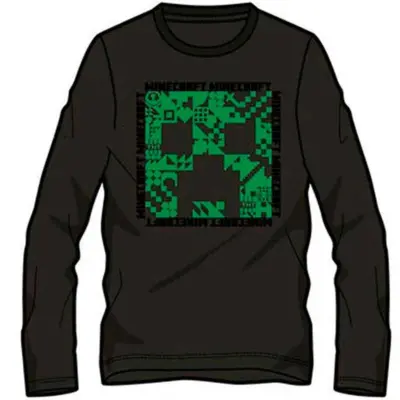 Minecraft T-shirt Lang Creeper Sort str. 8-12 år